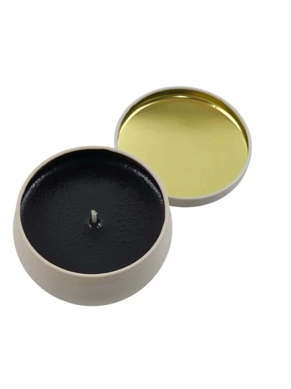 Apotheke Mini Tin Candle Charcoal Scent 2oz White Tin Black Wax 15 Hr Burn Time